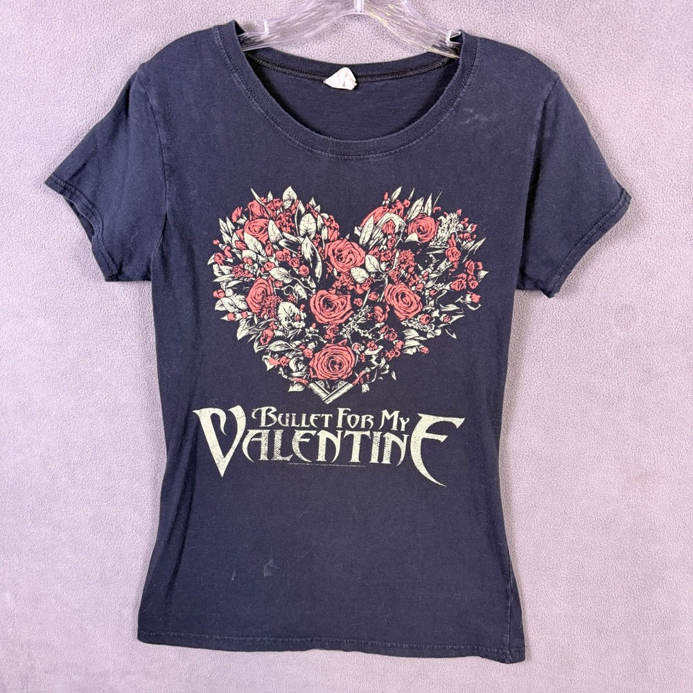 Y2K Bullet For My Valentine T Shirt Women Large Black Rose Heart Band Tee